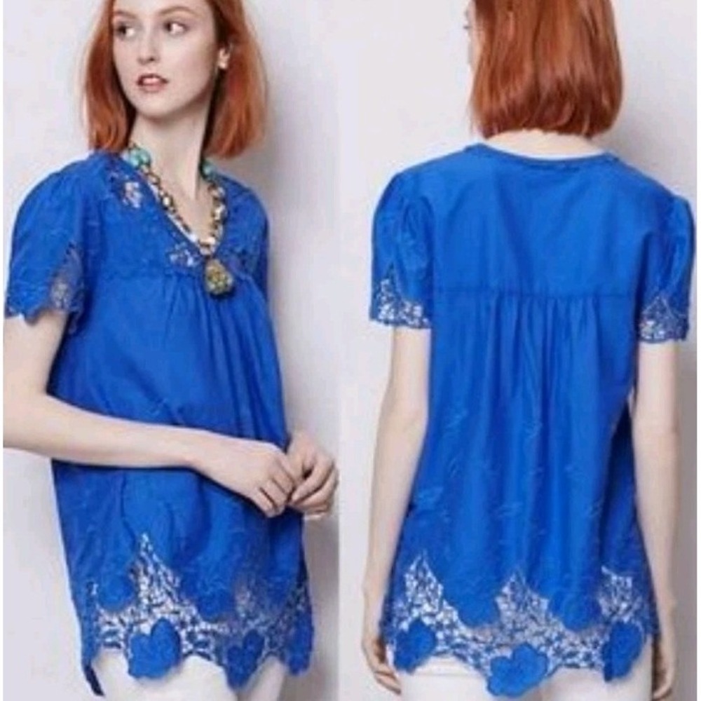 Vanessa Virginia Anthropologie Shirt Womens 6 Lace Crochet Peasant Blouse Fairy
